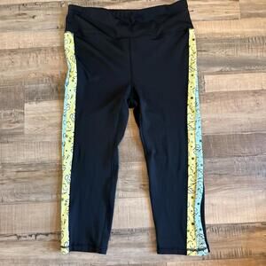bebe sport Women's XL Ankle Pants Black Yellow Blue Paisley Stretch‎ active yoga